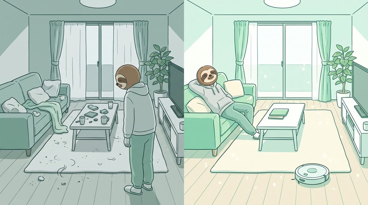 ロボット掃除機が無い部屋と、ある部屋のくらべ